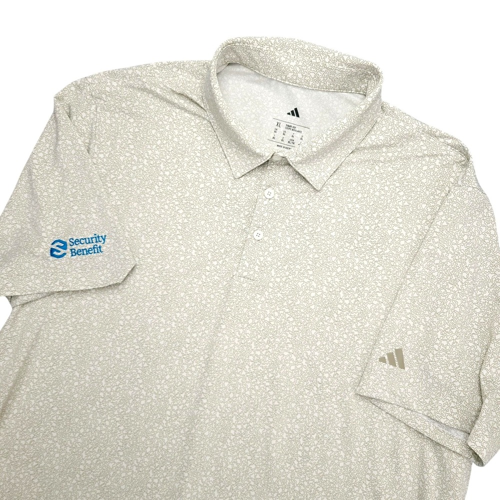 Adidas Polo Shirt Mens XL White Graphic Security Benefit Golf Performance Top